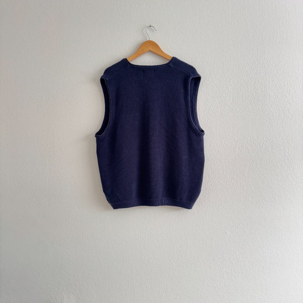 Vintage Eddie Bauer Navy Blue Textured Waffle Knit Sweater Vest - XL - Picture 2 of 3